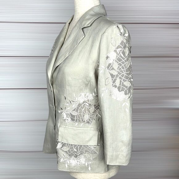 PUNT ROMA Linen Embroidered Blazer, 3/4 length sleeves  EUR 38, US 6 - Picture 1 of 14